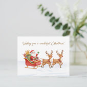 Santa Reindeers Sleigh Christmas Postcard Postkarte (Stehend Vorderseite)