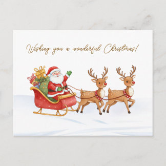 Santa Reindeers Sleigh Christmas Postcard Postkarte