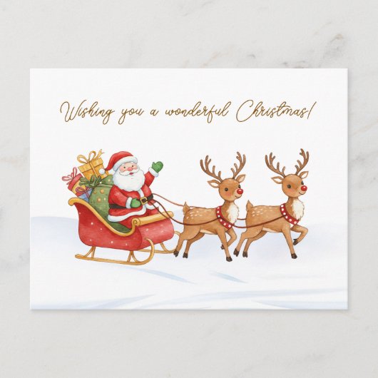 Santa Reindeers Sleigh Christmas Postcard Postkarte (Vorderseite)