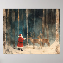 Santa Reinder Vintage Weihnachten Poster