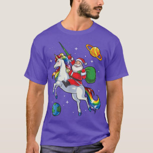 Santa Reitender Einhorn Weihnachten Regenbogen Wel T-Shirt
