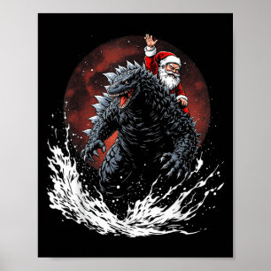 Santa reitet auf dem japanischen Monster Kaiju für Poster