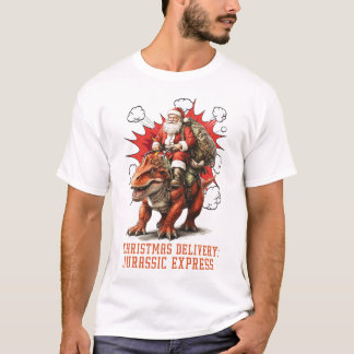 Santa reitet auf Dino-Männern in Weiß T-Shirt
