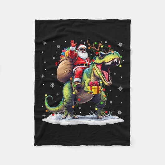 Santa reitet auf Dinosaurier T Rex Weihnachten Jun Fleecedecke (Vorderseite)
