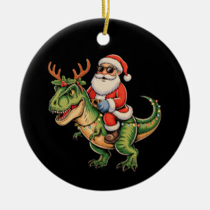 Santa reitet auf Dinosaurier T Rex Weihnachten Ret Keramik Ornament