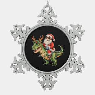 Santa reitet auf Dinosaurier T Rex Weihnachten Ret Schneeflocken Zinn-Ornament