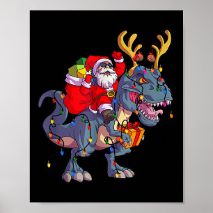Santa reitet auf Dinosaurier T Rex Weihnachten Xma Poster