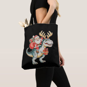 Santa reitet auf Dinosaurier T-Rex Weihnachten Xma Tasche