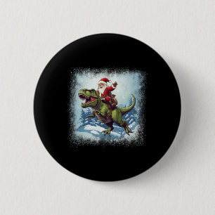 Santa reitet auf einem Dinosaurier T-Rex Lustiges  Button