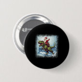 Santa reitet auf einem Dinosaurier T-Rex Lustiges  Button (Vorne & Hinten)