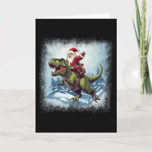 Santa reitet auf einem Dinosaurier T-Rex Lustiges  Karte (Vorderseite)