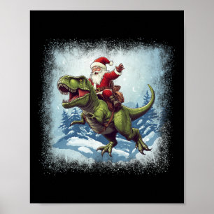 Santa reitet auf einem Dinosaurier T-Rex Lustiges  Poster