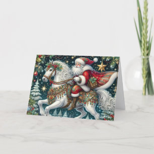 Santa reitet auf einem schönen Karussellpferd Feiertagskarte