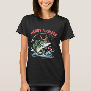 Santa Reitet Bass Fisch Weihnachten Angeln Lustige T-Shirt