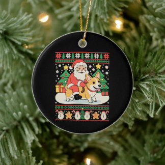 Santa Reitet Corgi Hund Hässliches Weihnachten Xma Keramik Ornament