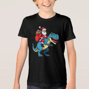 Santa Reitet Dinosaurier T Rex Lustiges Weihnachte Tri-Blend Shirt