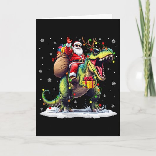 Santa Reitet Dinosaurier T Rex Weihnachten Jungen  Karte (Vorderseite)