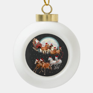 Santa reitet Pferde Pferdeschlitten Reitsport Keramik Kugel-Ornament