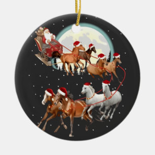 Santa reitet Pferde Pferdeschlitten Reitsport  Keramik Ornament