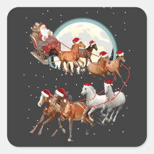 Santa reitet Pferde Pferdeschlitten Reitsport  Quadratischer Aufkleber