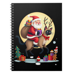Santa Reitet Rentier Siamese Katze Weihnachtsbaum  Notizblock