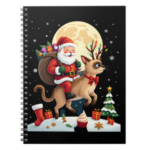 Santa Reitet Rentier Siamese Katze Weihnachtsbaum Notizblock