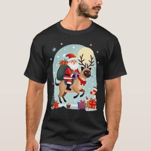 Santa Reitet Rentier Siamese Katze Weihnachtsbaum T-Shirt