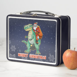 Santa reitet T Rex - Frohe Trexmas Metall Brotdose