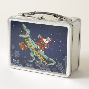 Santa reitet T Rex - Frohe Trexmas Metall Brotdose