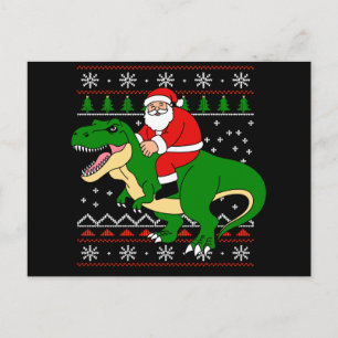 Santa reitet T-Rex-Weihnachts-Dinosaurier hässlich Feiertagspostkarte