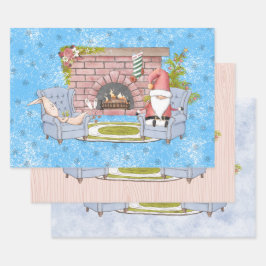 Santa Relaxen am Kamin mit Osterhase Geschenkpapier Set