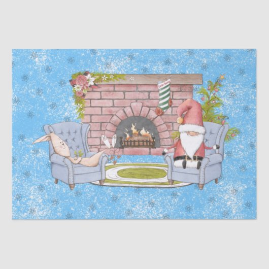 Santa Relaxen am Kamin mit Osterhase Seidenpapier (Vorderseite)