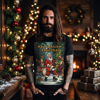 Santa Rentier Band Rockin Weihnachten T-Shirt