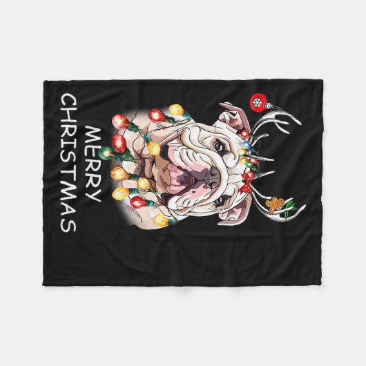 Santa-Rentier-Englische-Bulldogge-Hund-Weihnachtsl Fleecedecke (Vorderseite (Horizontal))