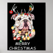 Santa-Rentier-Englische-Bulldogge-Hund-Weihnachtsl Poster (Vorne)