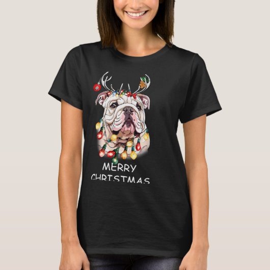 Santa-Rentier-Englische-Bulldogge-Hund-Weihnachtsl T-Shirt (Vorderseite)