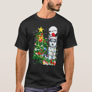 Santa Rentier Husky Baum Lichter Hundebesitzer T-Shirt
