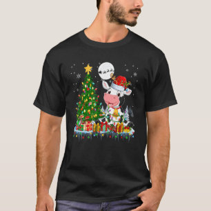Santa Rentier Kuh Weihnachtsbaum Licht Landwirt Fa T-Shirt