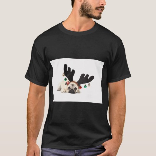 Santa-Rentier-Mops T-Shirt (Vorderseite)