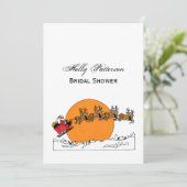 Santa Rentier über schneebedeckten Stadtmond Einladung (Stehend Vorderseite)