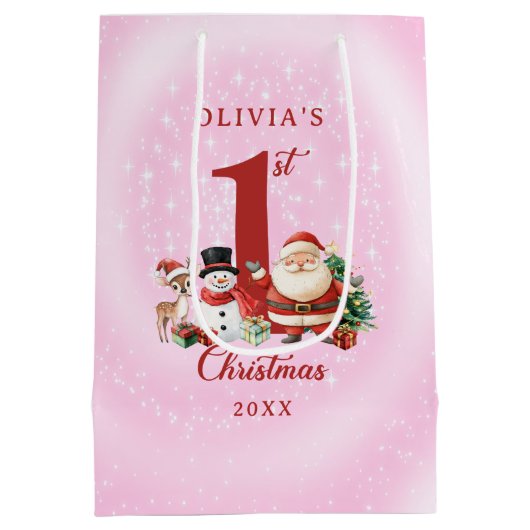 Santa, Rentier und Snowman - Erste Weihnachten Mittlere Geschenktüte (Rückseite)