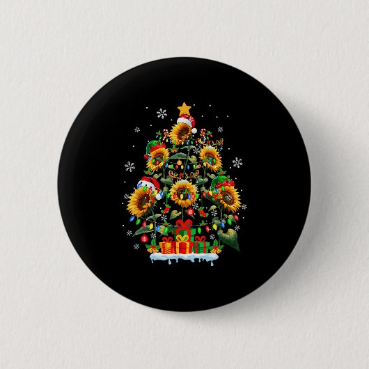 Santa-Rentiere-Elfe Sonnenblumen als Weihnachtsbau Button (Vorderseite)