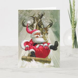 Santa & Rentiere Schlittenfahrt Modern Vintage Hol Karte
