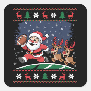 Santa-Rentiere spielen American Football hässliche Quadratischer Aufkleber
