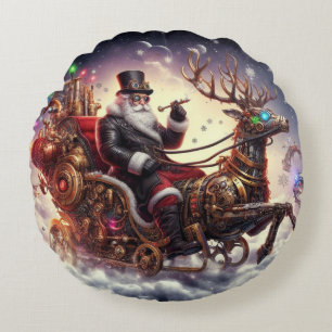 Santa/Rentiere Steampunk Weihnachten/Winter Rundes Kissen
