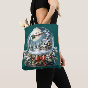 Santa Rentierschaukel im Schneekugel-Wunderland Tasche