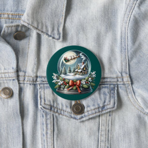Santa Rentiersritt im Schneekugel-Wunderland Button