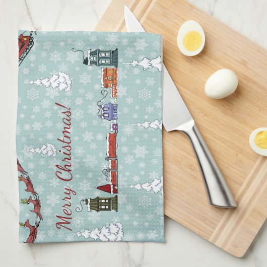 Santa-Rentierteam Geschirrtuch (Viertel Falte)