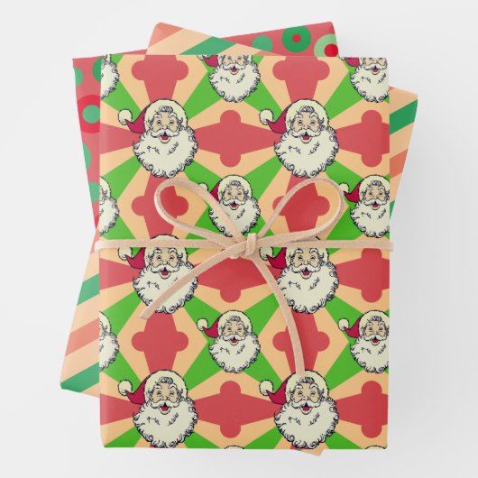 Santa Retro Lines Dots Weihnachten Geschenkpapier Set (Beispiel)