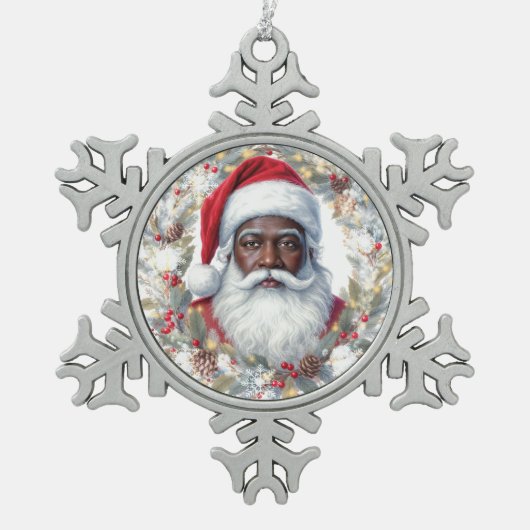 Santa Return Address Label Schneeflocken Zinn-Ornament (Vorderseite)